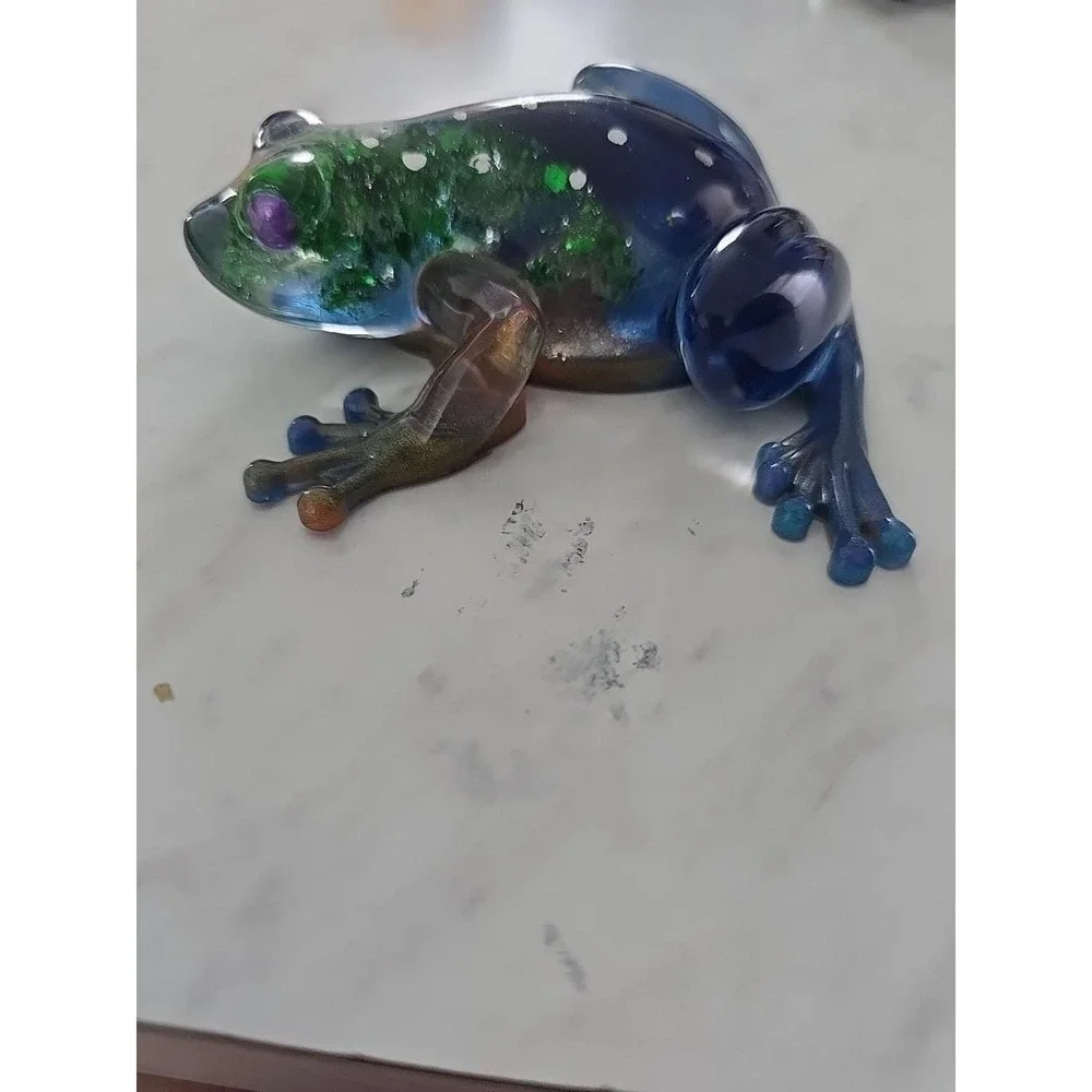 Resin Frog Home Decor Figure Handmade 717 Green Blue